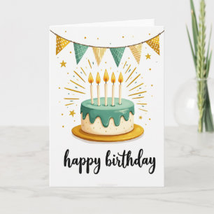 Cartão de Aniversário com Bolo Drip Azul Turquesa