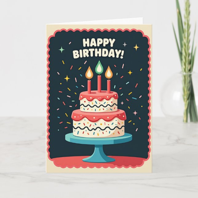 Cartão de Aniversário com Bolo e Confeitos (Frente)