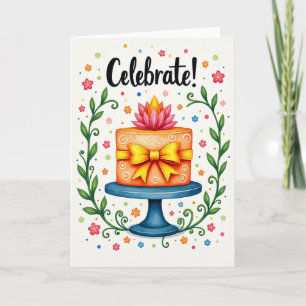 Cartão de Aniversário com Bolo Estilizado