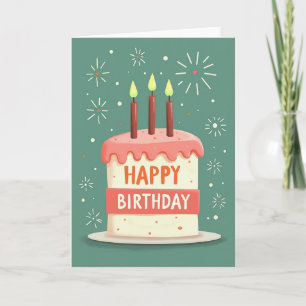 Cartão de Aniversário com Bolo Iluminado por Velas