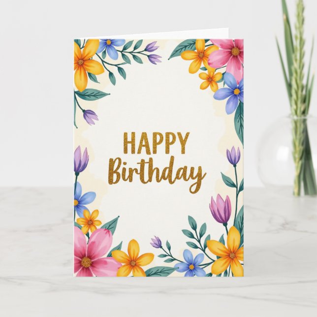 Cartão de Aniversário com Brilho Floral (Frente)