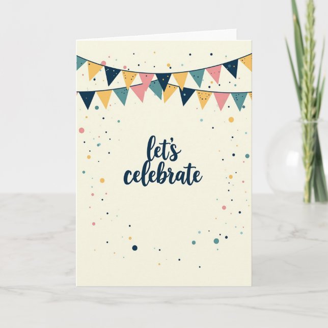 Cartão de Aniversário com Bunting Caprichoso (Frente)