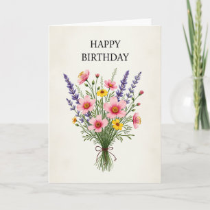 Cartão de Aniversário com Buquê de Aquarela