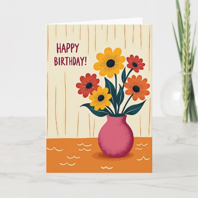 Cartão de Aniversário com Buquê Floral (Frente)