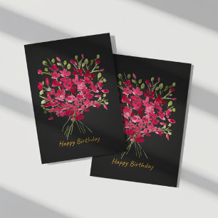 Cartão de Aniversário com Buquê Floral em Aquarela