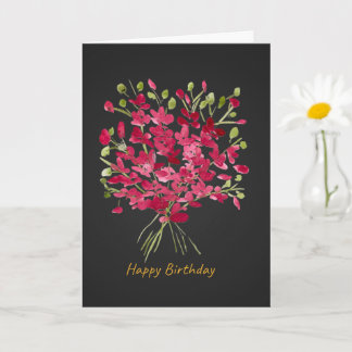 Cartão de Aniversário com Buquê Floral em Aquarela