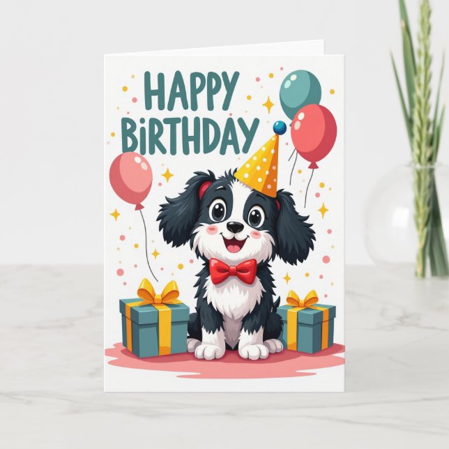 Cartão de Aniversário com Cachorro Sorridente (Frente)