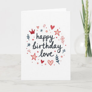 Cartão de Aniversário com Caligrafia de Amor e Cor