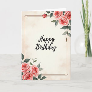 Cartão de Aniversário com Caligrafia de Rosa