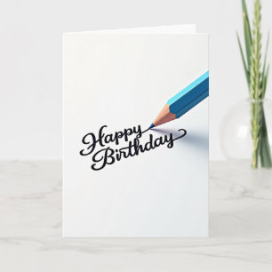 Cartão de Aniversário com Caneta Azul Script Alegr