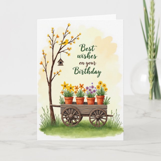 Cartão de Aniversário com Cesta Floral (Frente)