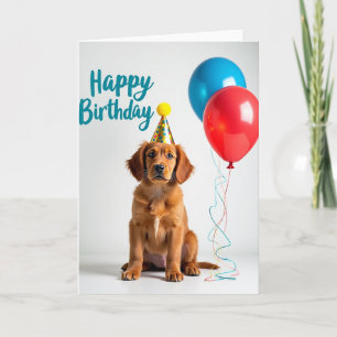 Cartão de Aniversário com Chapéu de Cachorrinho Fo