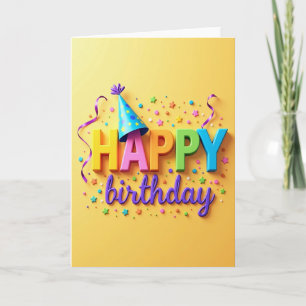 Cartão de Aniversário com Chapéu de Festa Alegre