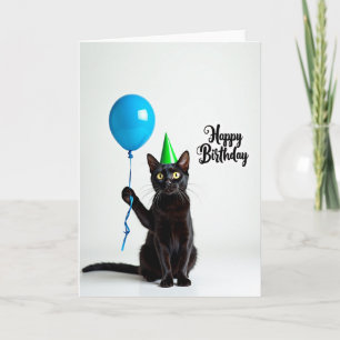 Cartão de Aniversário com Chapéu de Gato Preto