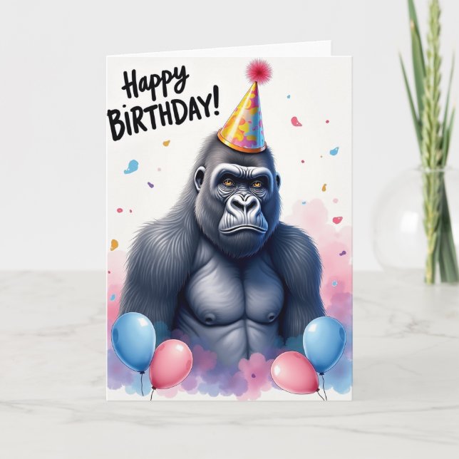 Cartão de Aniversário com Chapéu de Macaco (Frente)