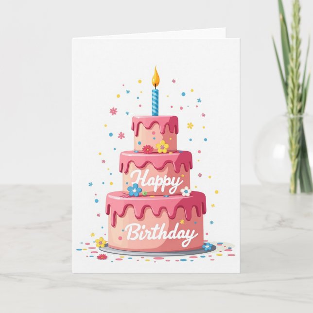 Cartão de Aniversário com Cobertura Rosa (Frente)