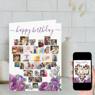 Cartão de Aniversário com Colagem de Fotos em Cora