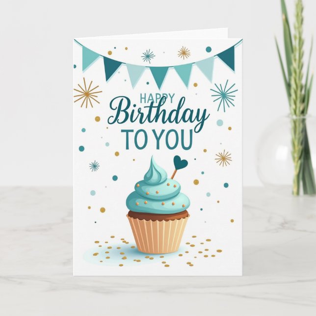 Cartão de Aniversário com Confeitos Festivos (Frente)