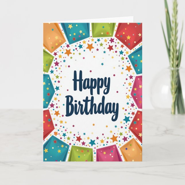 Cartão de Aniversário com Confetes Alegres (Frente)