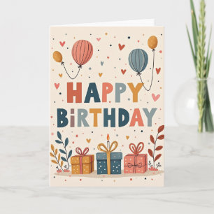 Cartão de Aniversário com Confetes em Tons Pastéis