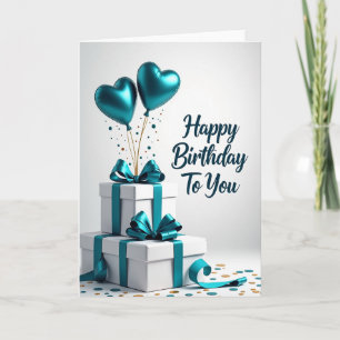 Cartão de Aniversário com Coração Azul-Celeste