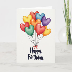 Cartão de Aniversário com Corações de Aquarela