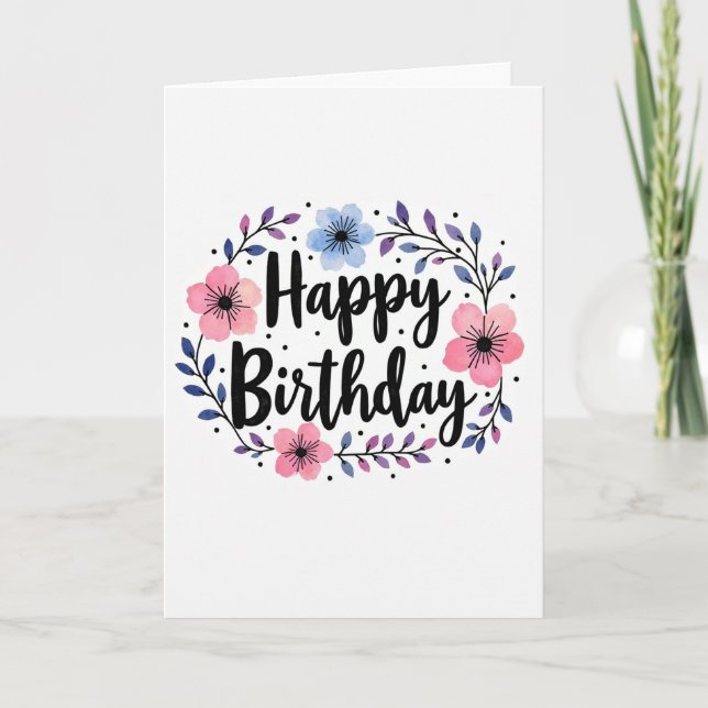 Cartão de Aniversário com Coroa Botânica (Frente)