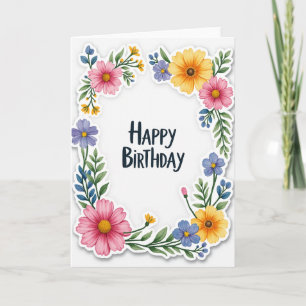 Cartão de Aniversário com Coroa de Aquarela