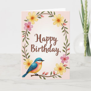 Cartão de Aniversário com Coroa de Flores Alegres