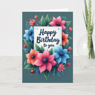 Cartão de Aniversário com Coroa de Flores Elegante