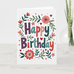 Cartão de Aniversário com Coroa Floral Doce