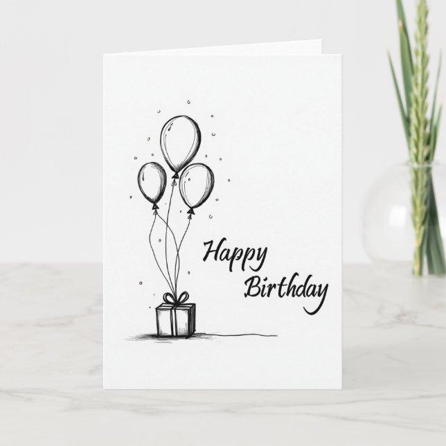 Cartão de Aniversário com Desenho Elegante (Frente)
