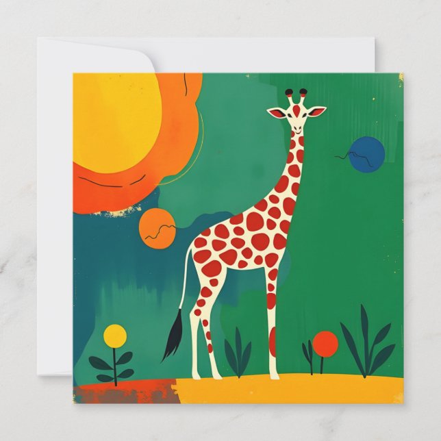 Cartão de aniversário com Design de girafa colorid (Frente)