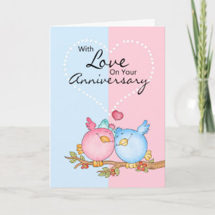 Cartão de Aniversário Com Dois Pássaros Amorosos -