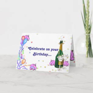 Cartão de aniversário com elefantes cor-de-rosa qu