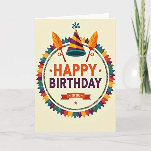 Cartão de Aniversário com Emblema Vibrante (Frente)