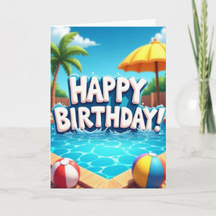 Cartão de Aniversário com Espirro na Piscina Alegr