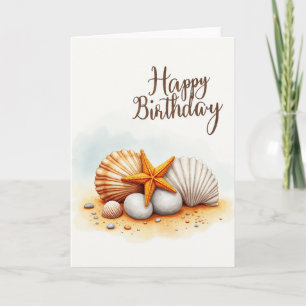 Cartão de Aniversário com Estrela-do-Mar em Aquare