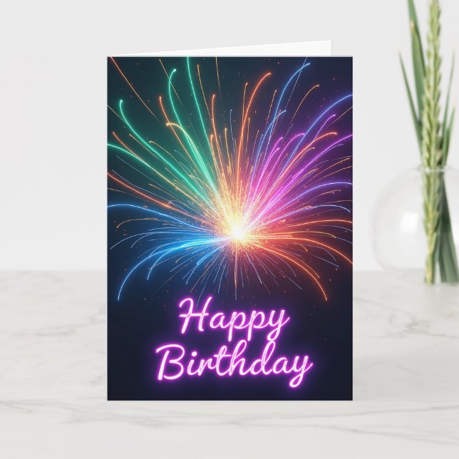Cartão de Aniversário com Explosão de Luz (Frente)