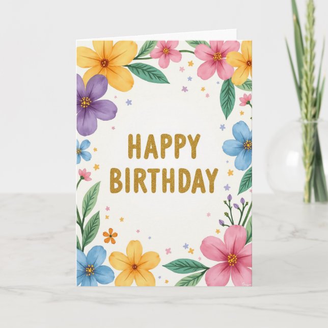 Cartão de Aniversário com Flor da Chevron (Frente)