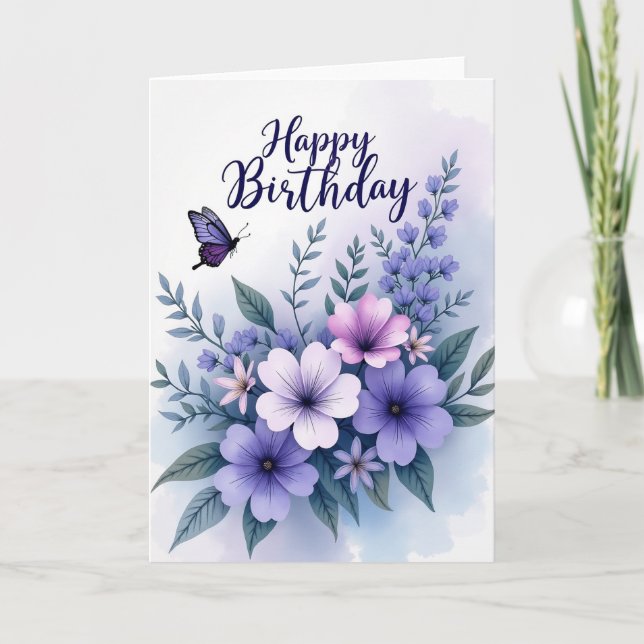 Cartão de Aniversário com Flor de Lavanda (Frente)
