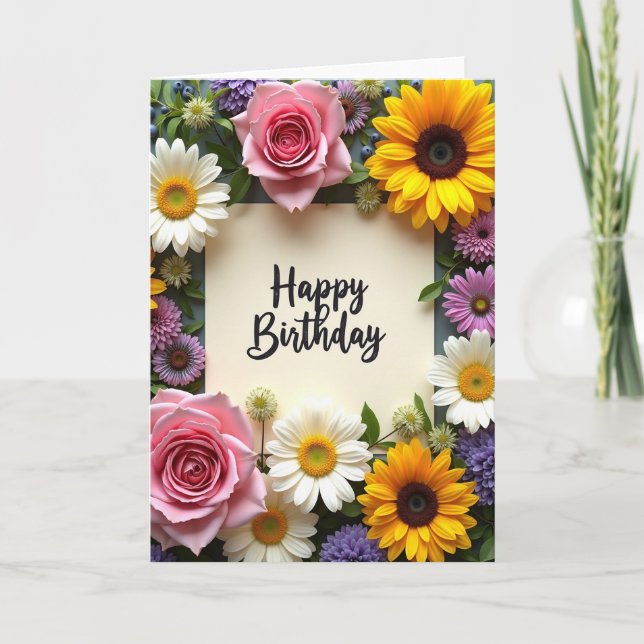 Cartão de Aniversário com Flor Desenhada (Frente)