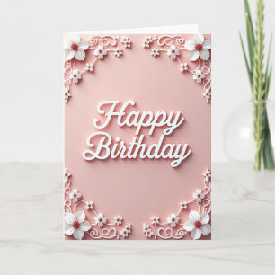 Cartão de Aniversário com Flor Desenhada