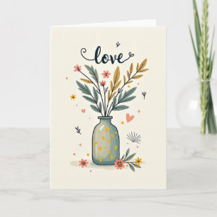 Cartão de Aniversário com Floral Script Amoroso