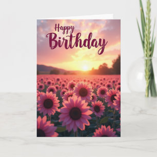 Cartão de Aniversário com Flores Cor-de-Rosa
