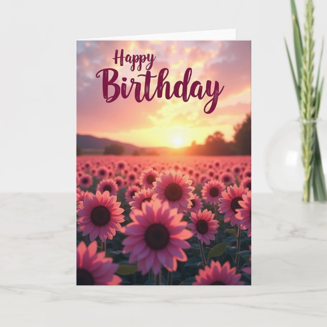 Cartão de Aniversário com Flores Cor-de-Rosa (Frente)