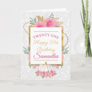 Cartão de Aniversário com Flores de Abóbora Rosa e