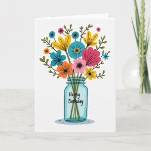 Cartão de Aniversário com Flores Estilizadas