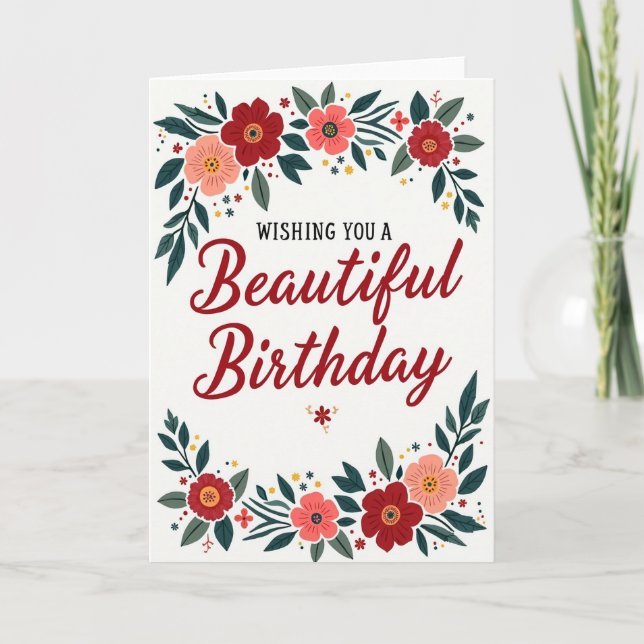 Cartão de Aniversário com Flores Luxuriantes (Frente)
