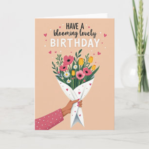 Cartão de Aniversário com Flores na Mão